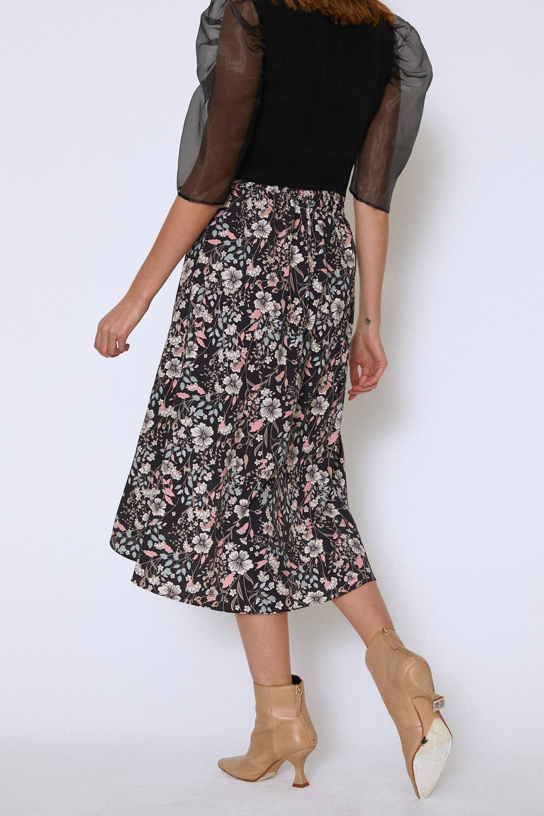 Floral Patterned Wrap Skirt Black