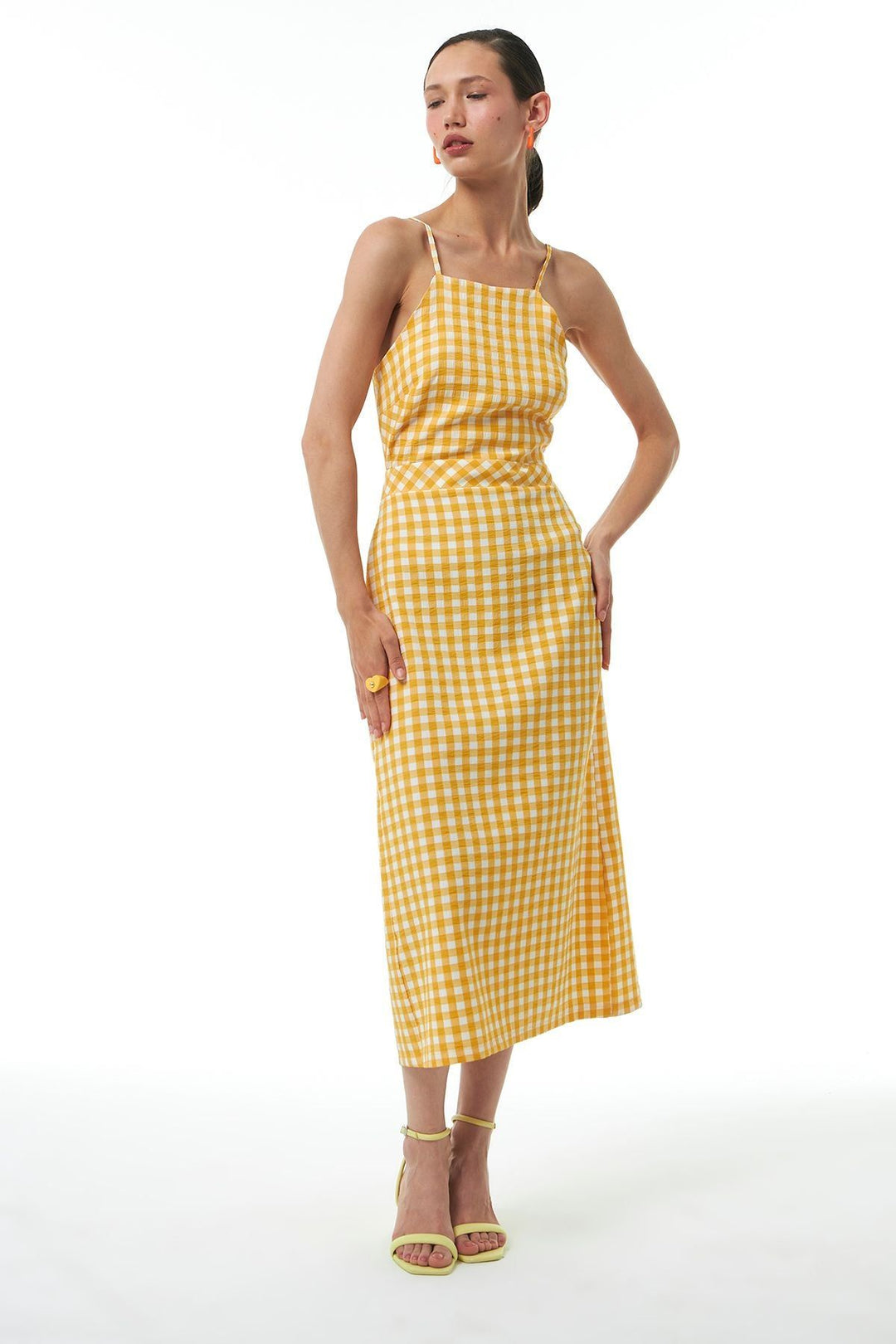 Plaid Tie Back Dress Orange