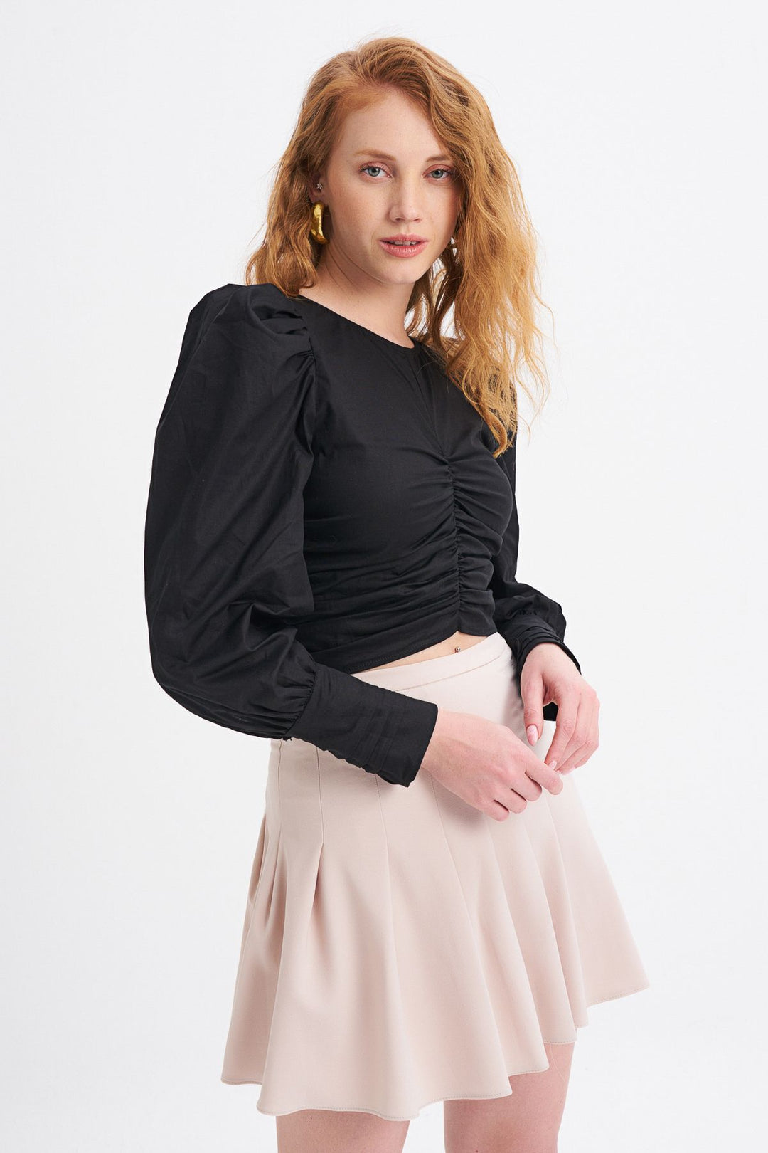 Balon Kol Gipeli Bluz Siyah