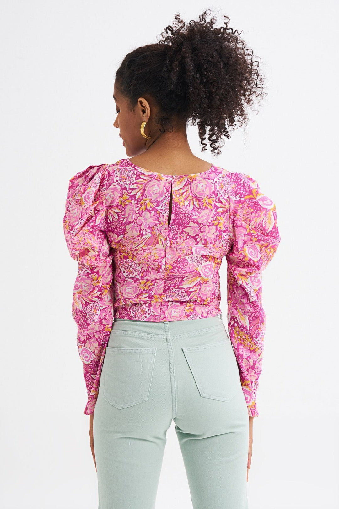 Floral Patterned Ruffle Detailed Blouse Pink
