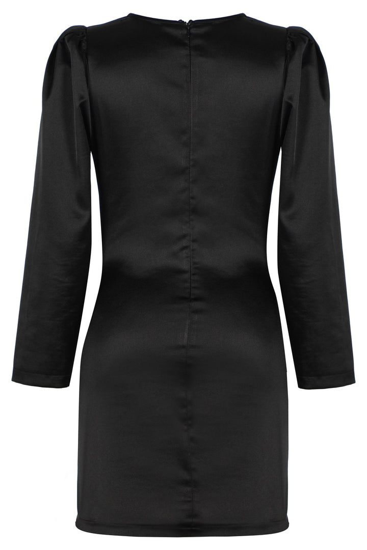 Büzgülü Saten Mini Elbise Siyah