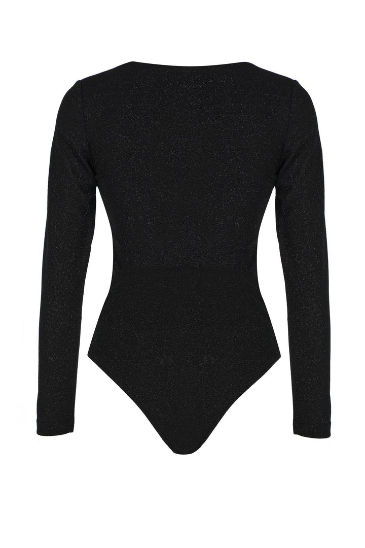 Double Breasted Silvery Bodysuit Blouse Black