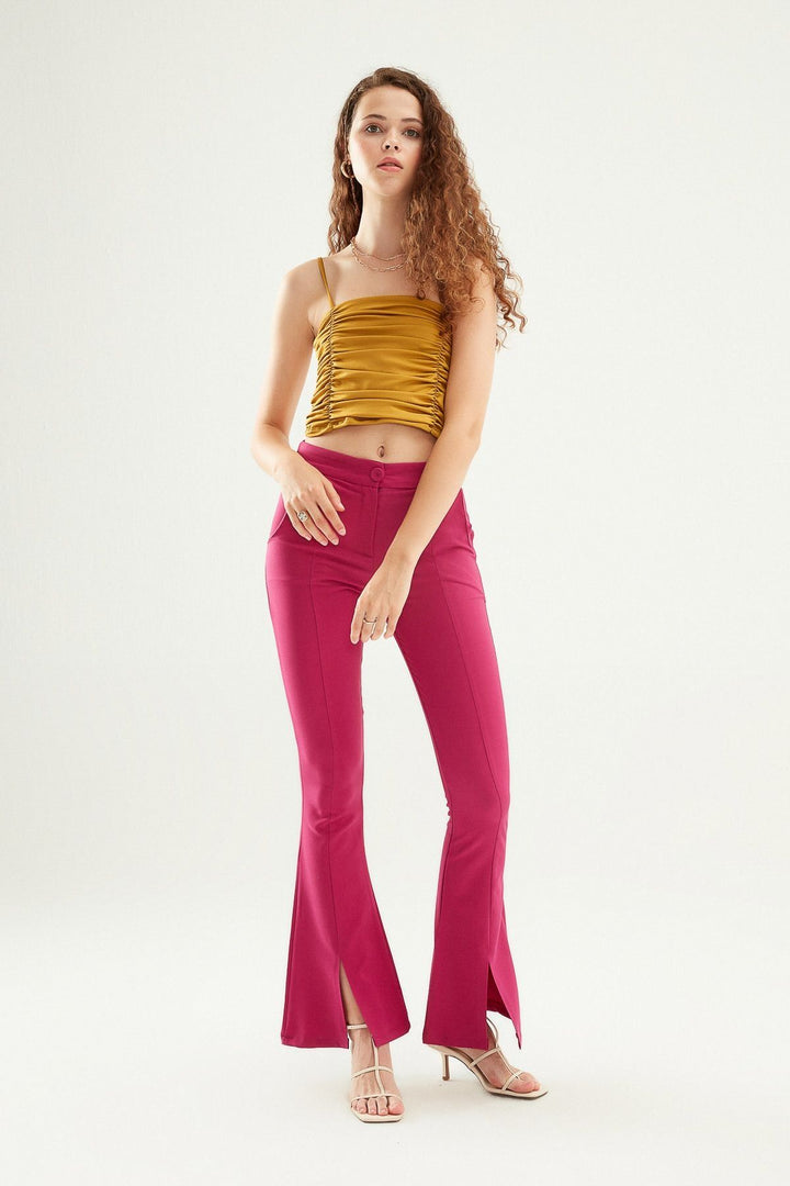 İspanyol Paça Yüksek Bel Pantolon Orkide