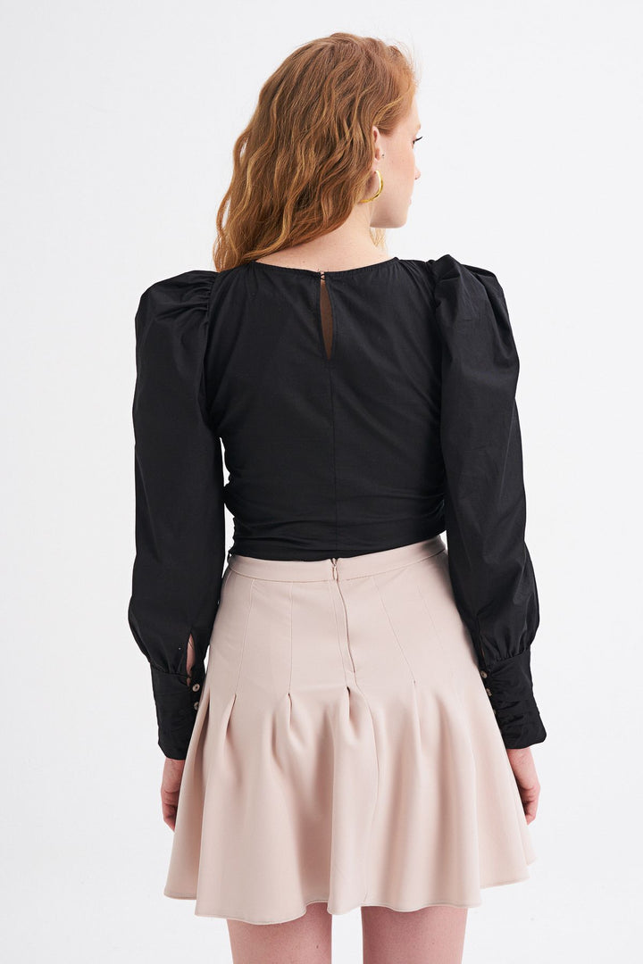 Balon Kol Gipeli Bluz Siyah