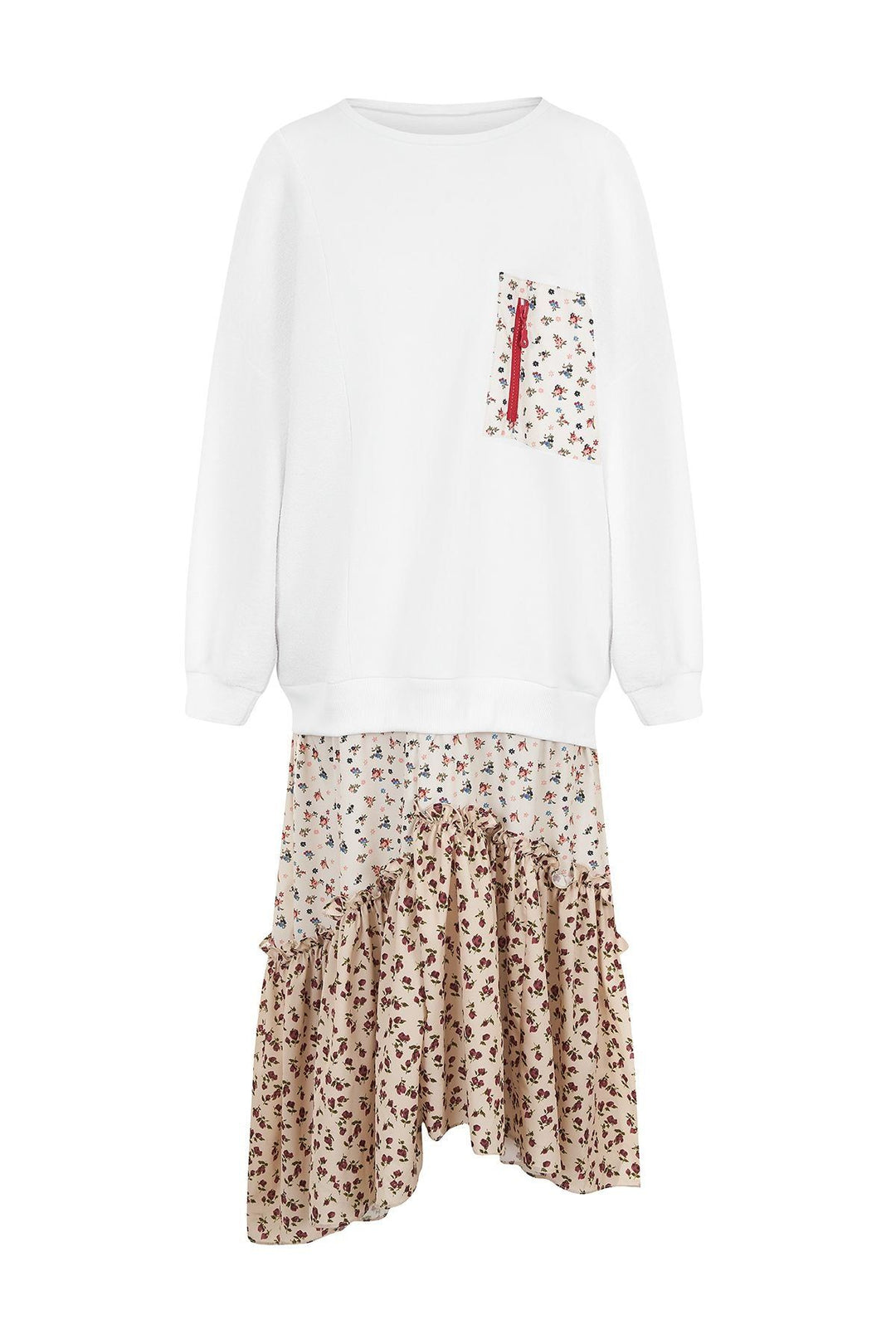 Patterned Pocket Detailed Dress White