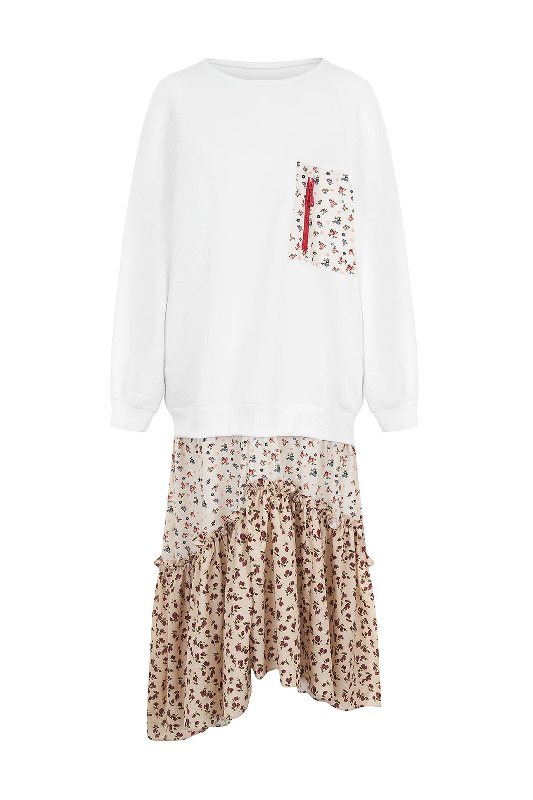 Patterned Pocket Detailed Dress White