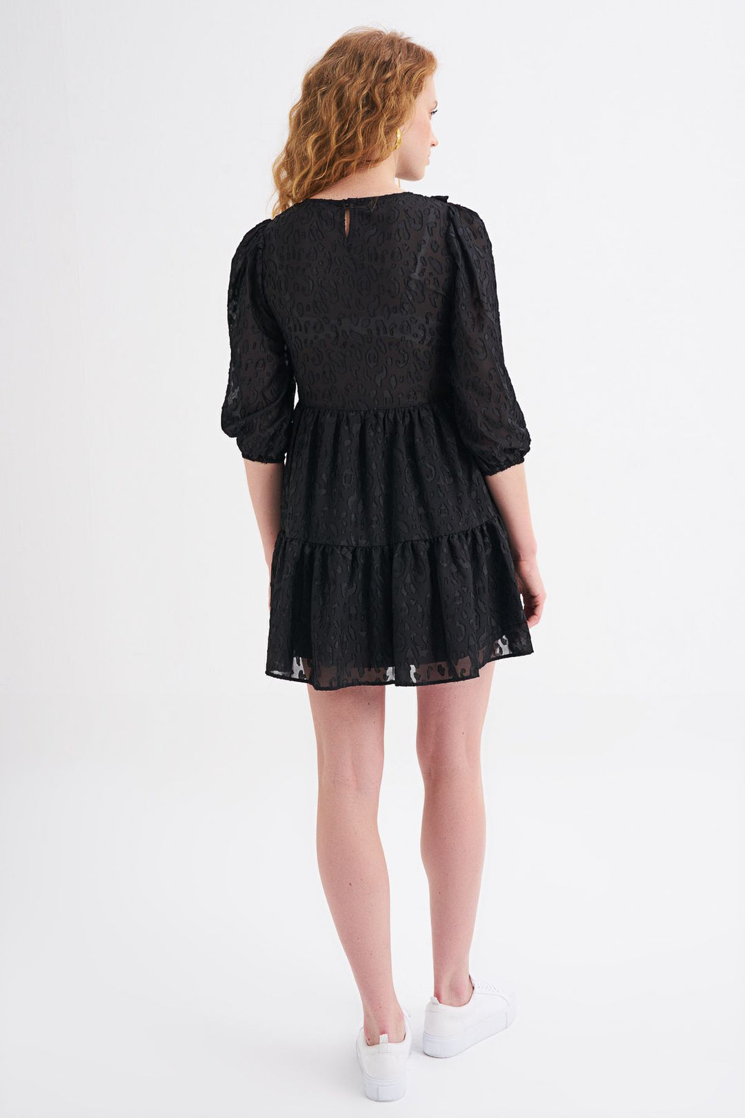 Ruffle Detailed Midi Dress Black