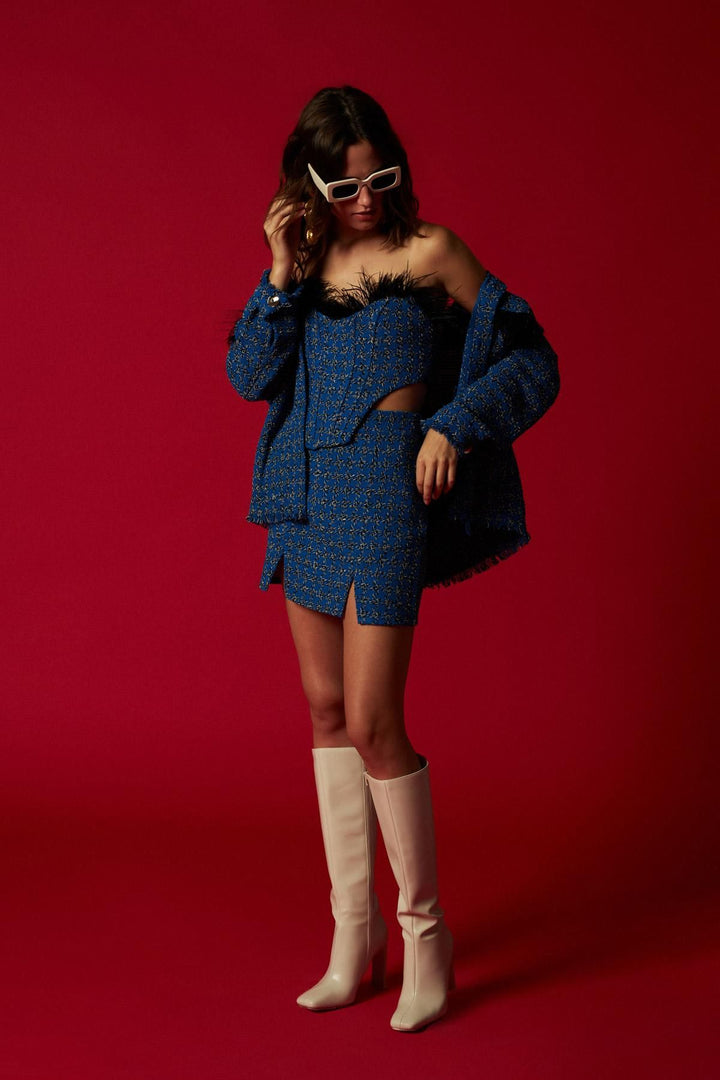 Double Slit Mini Skirt Dark Blue