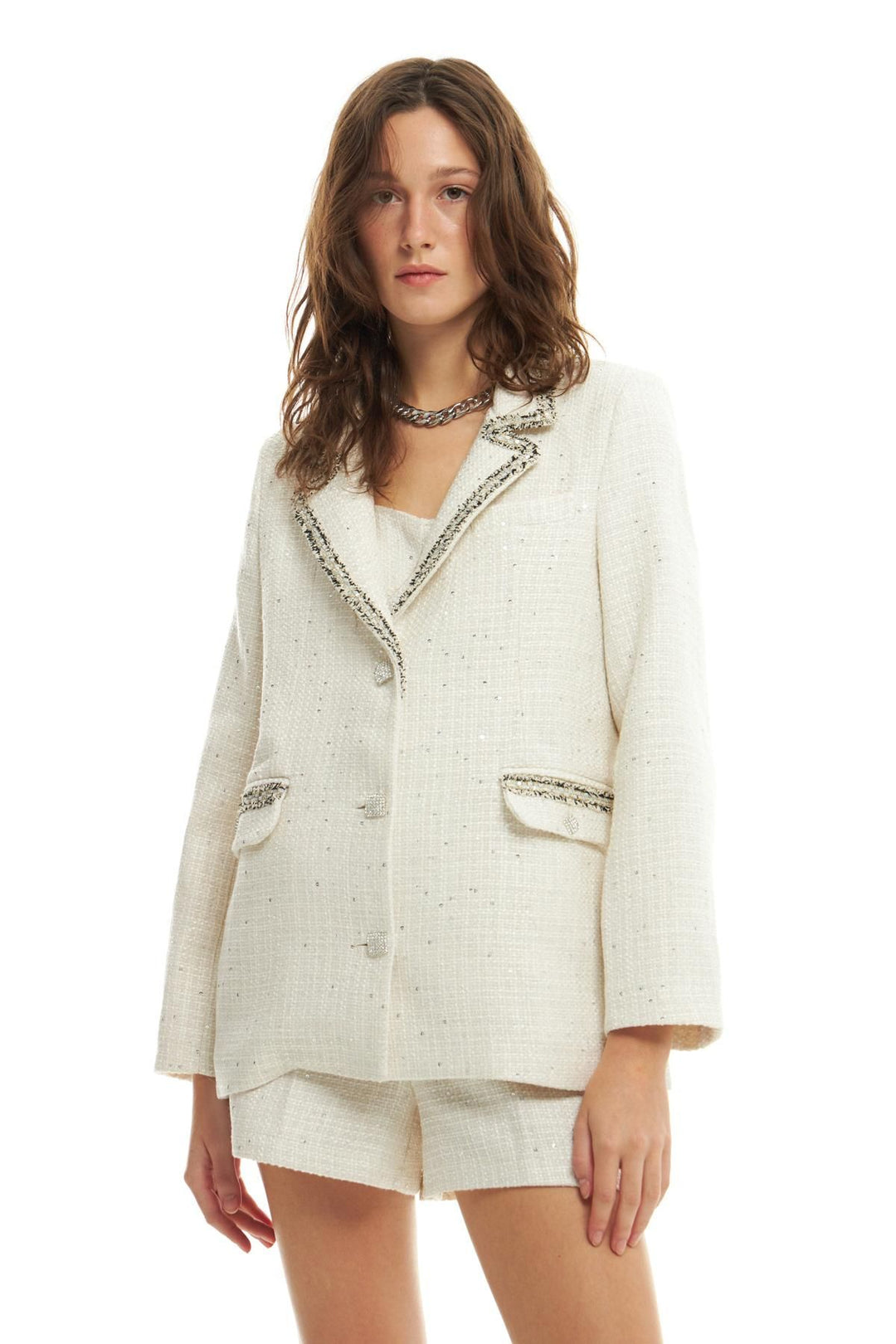 Pul Detaylı Blazer Ceket Ekru